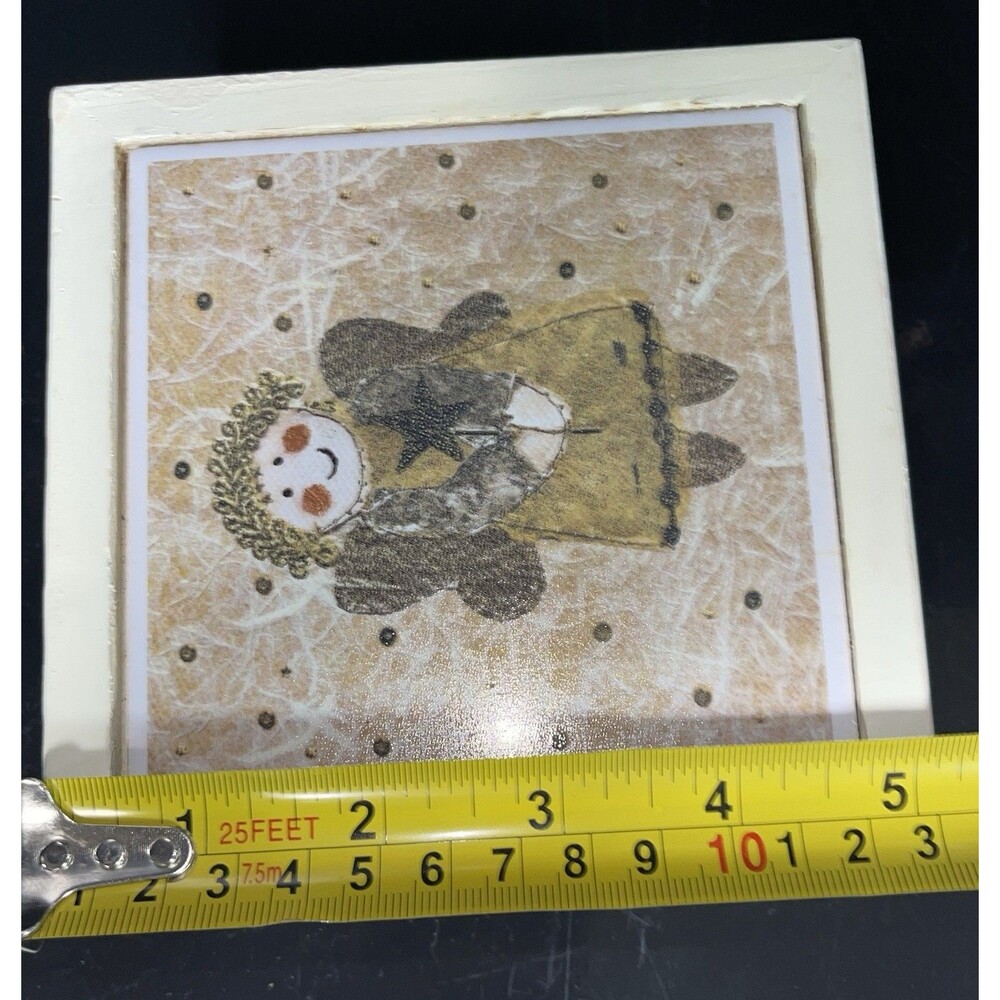 Trinket Jewelry Box Wood With Inlay Angel On Top - Picture 11 of 12